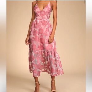 Lulu's Pink Floral Midi Dress